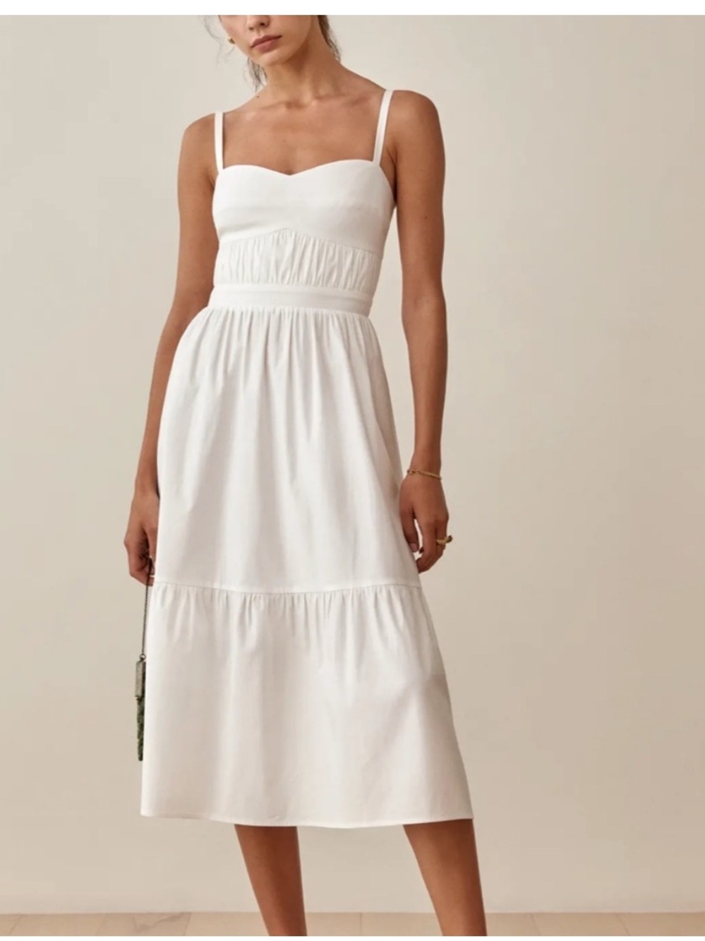Reformation Lauretta White Spaghetti-Strap Midi Dress